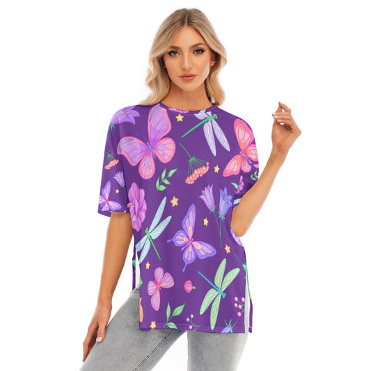 All-Over Print Women's Short Sleeves T-shirt With Hem Split - Kim’s Signature Beauty & Accessories    