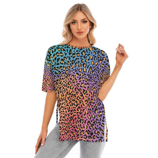 All-Over Print Women's Short Sleeves T-shirt With Hem Split - Kim’s Signature Beauty & Accessories    