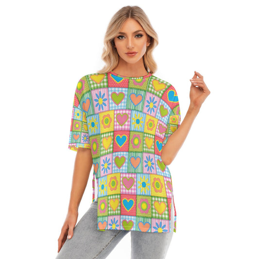All-Over Print Women's Short Sleeves T-shirt With Hem Split - Kim’s Signature Beauty & Accessories    