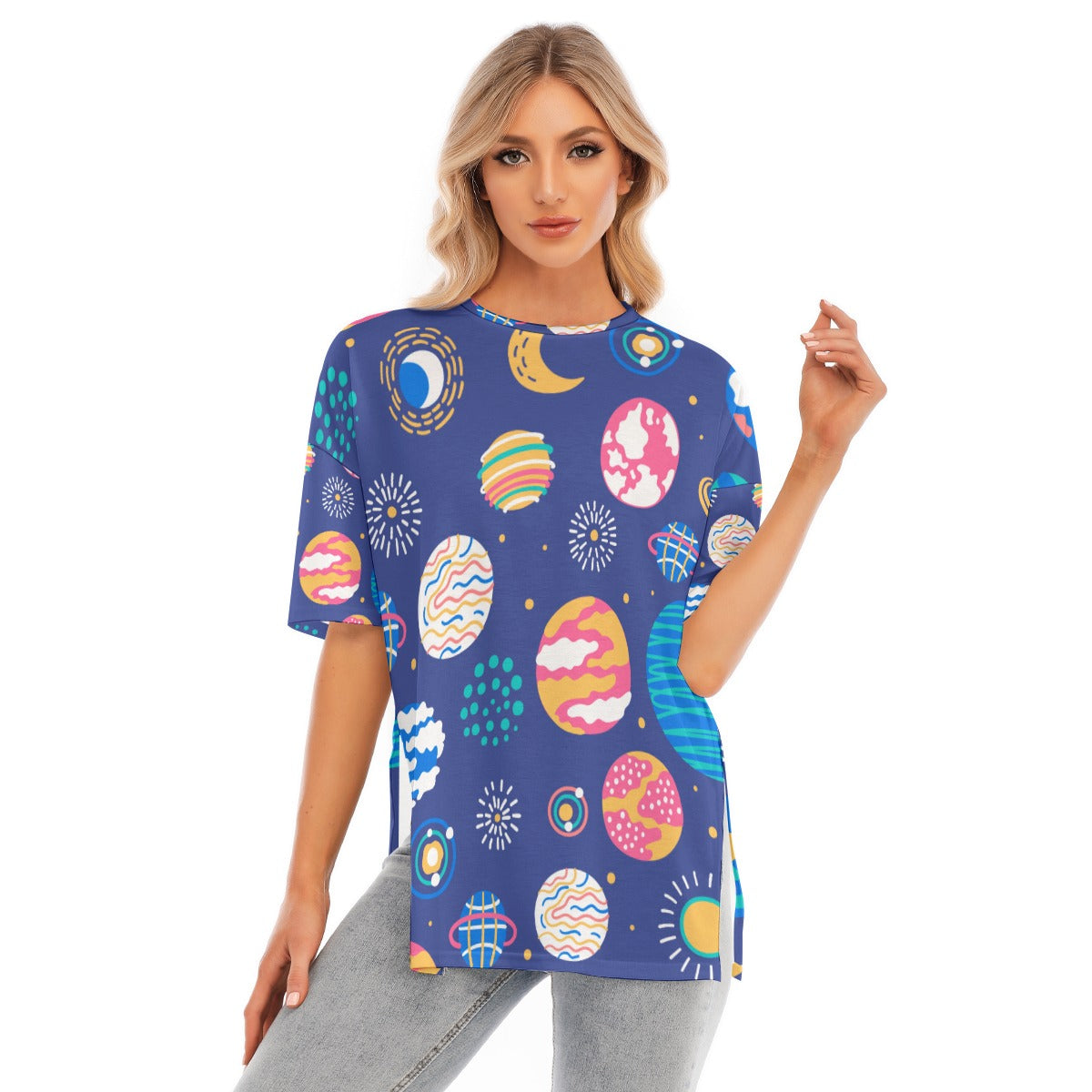 All-Over Print Women's Short Sleeves T-shirt With Hem Split - Kim’s Signature Beauty & Accessories    