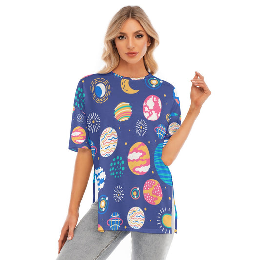 All-Over Print Women's Short Sleeves T-shirt With Hem Split - Kim’s Signature Beauty & Accessories    