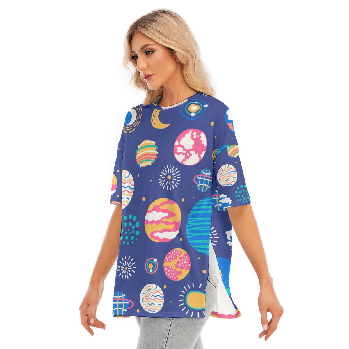All-Over Print Women's Short Sleeves T-shirt With Hem Split - Kim’s Signature Beauty & Accessories    