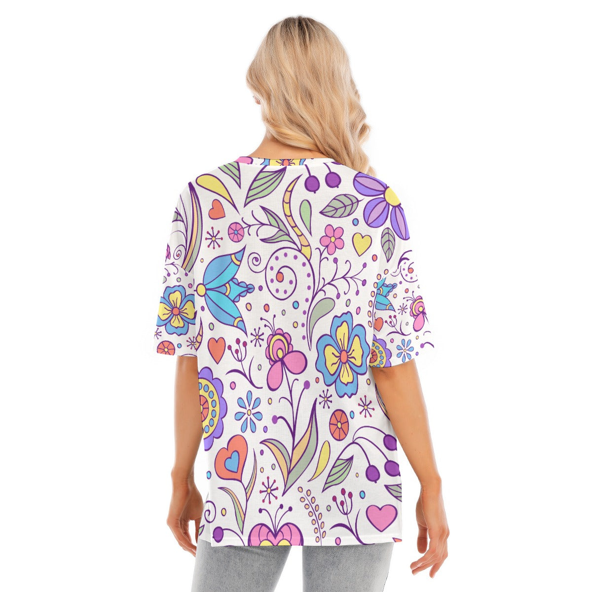 All-Over Print Women's Short Sleeves T-shirt With Hem Split - Kim’s Signature Beauty & Accessories    