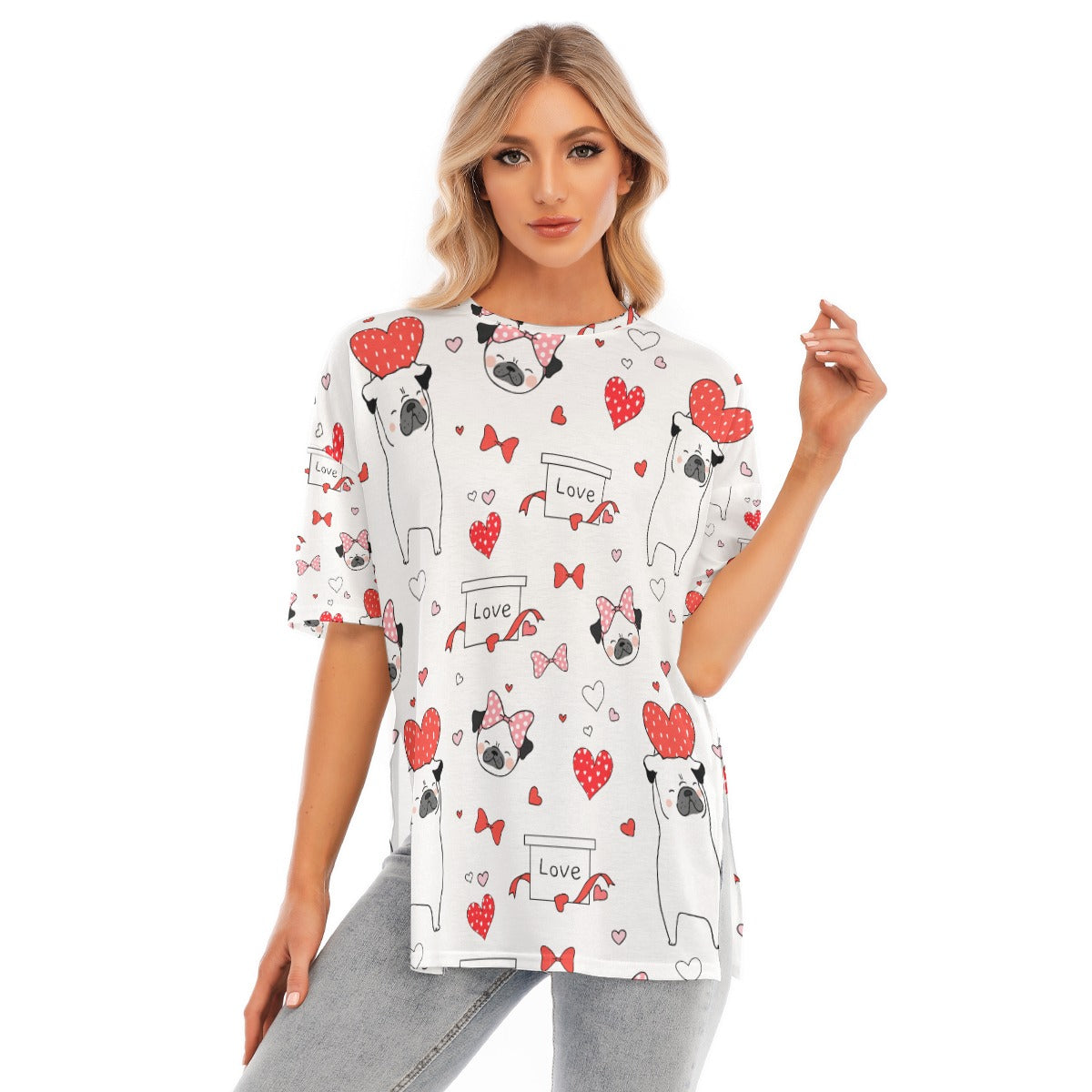 All-Over Print Women's Short Sleeves T-shirt With Hem Split - Kim’s Signature Beauty & Accessories    