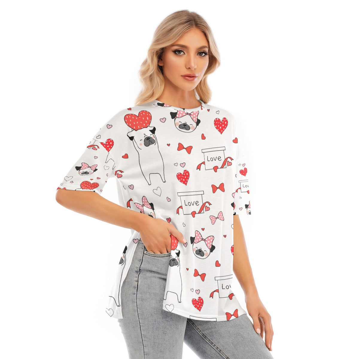 All-Over Print Women's Short Sleeves T-shirt With Hem Split - Kim’s Signature Beauty & Accessories    