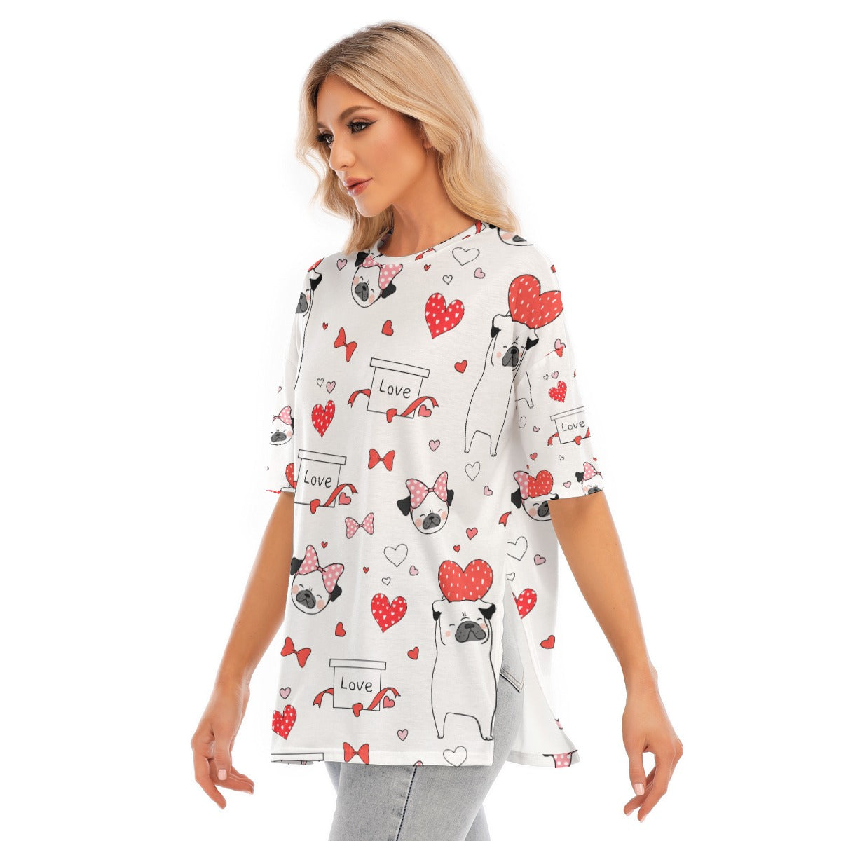 All-Over Print Women's Short Sleeves T-shirt With Hem Split - Kim’s Signature Beauty & Accessories    
