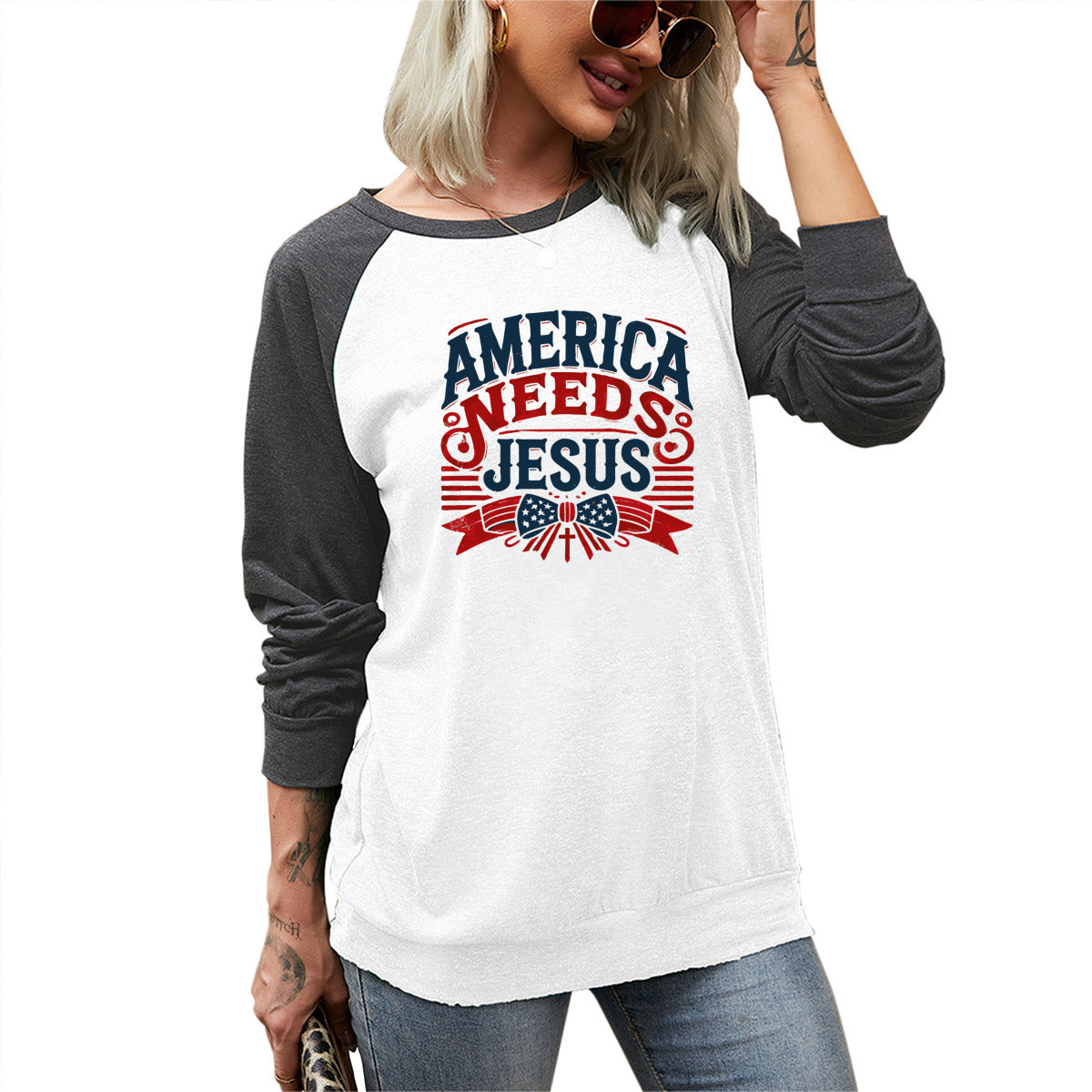 America Needs Jesus Long Sleeve Tee - Kim’s Signature Beauty & Accessories    
