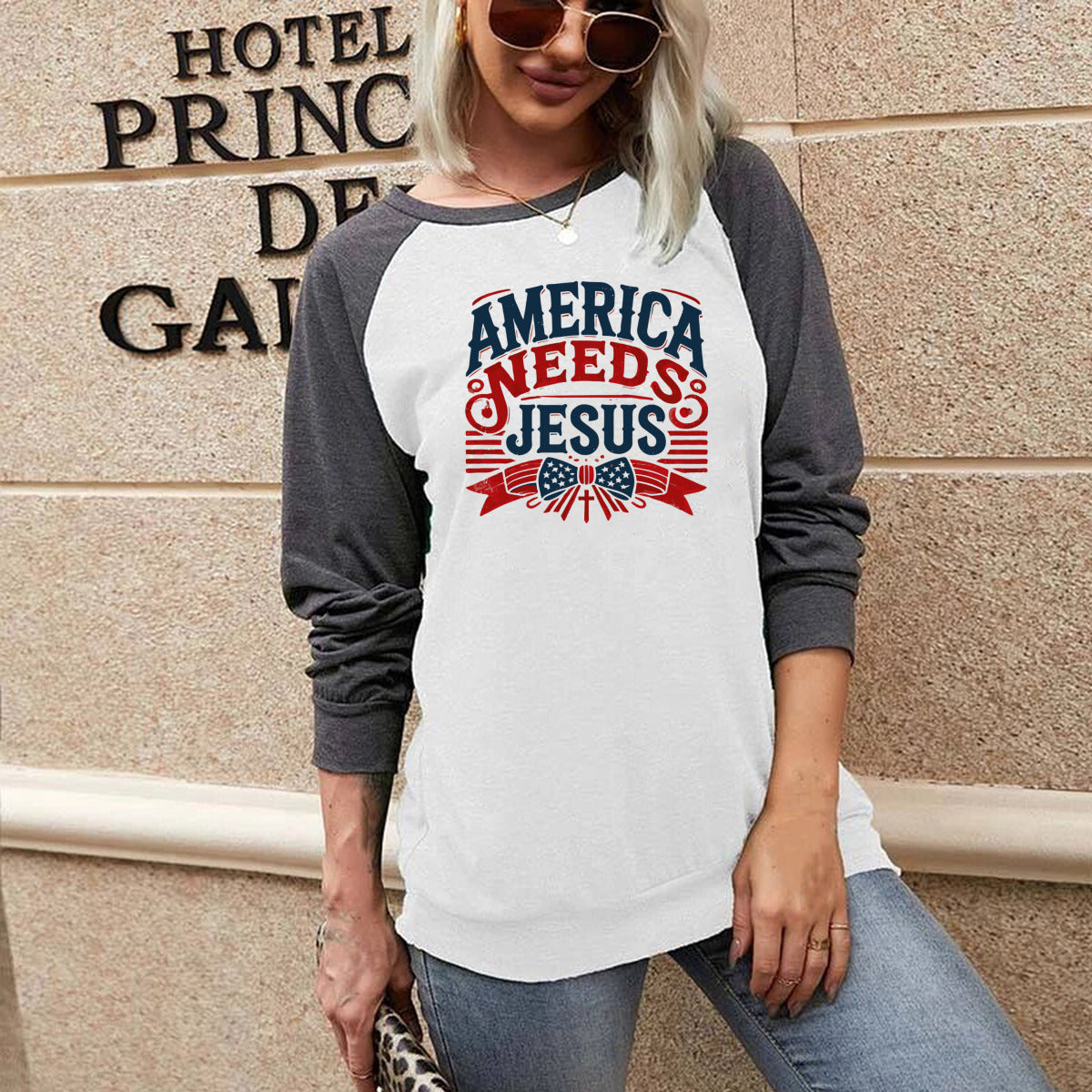 America Needs Jesus Long Sleeve Tee - Kim’s Signature Beauty & Accessories    