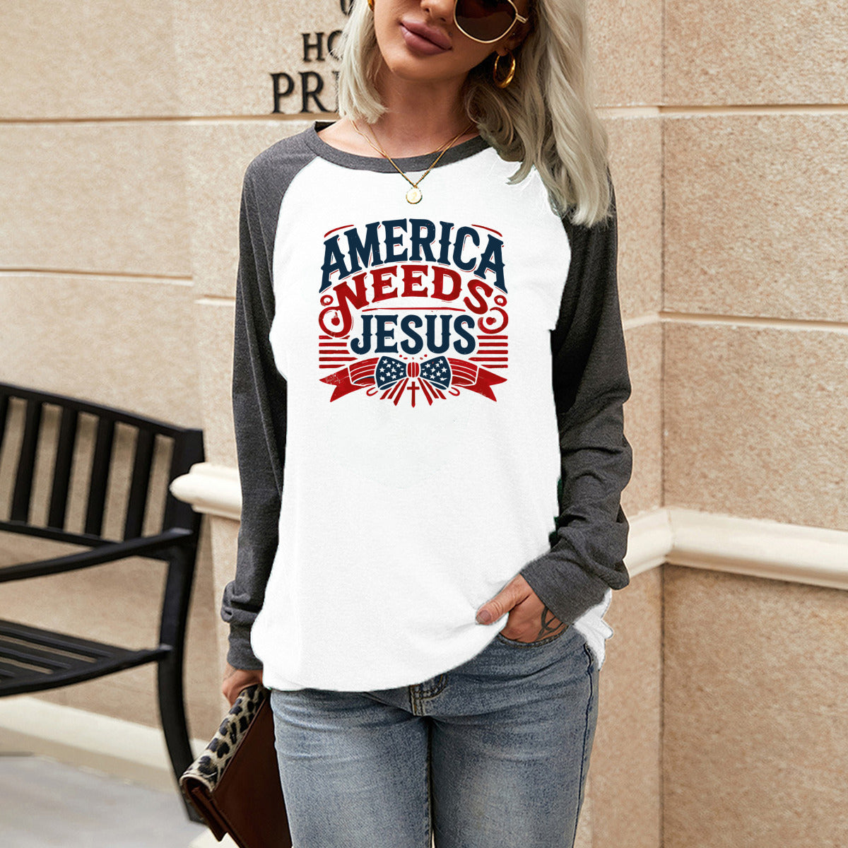 America Needs Jesus Long Sleeve Tee - Kim’s Signature Beauty & Accessories    