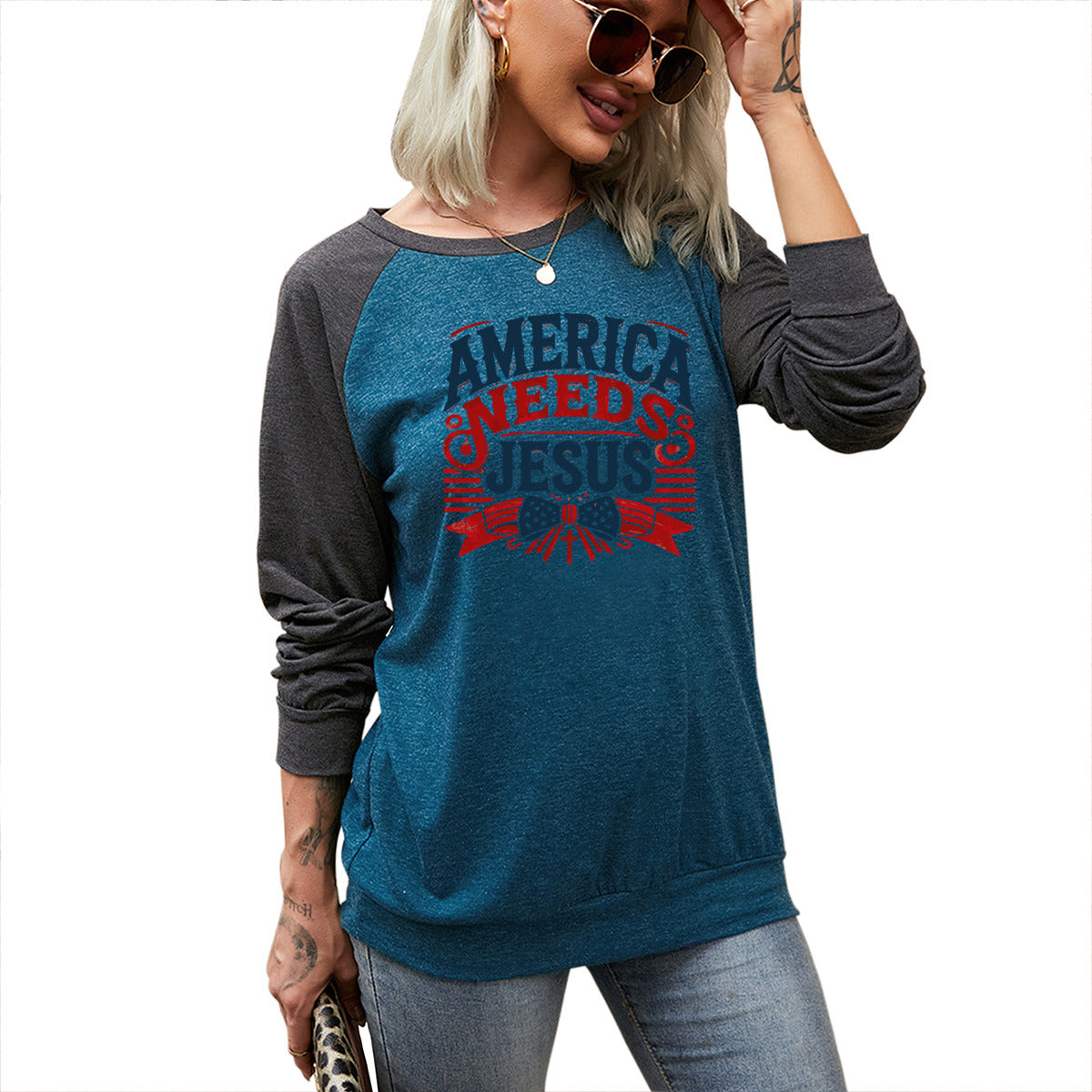 America Needs Jesus Long Sleeve Tee - Kim’s Signature Beauty & Accessories    