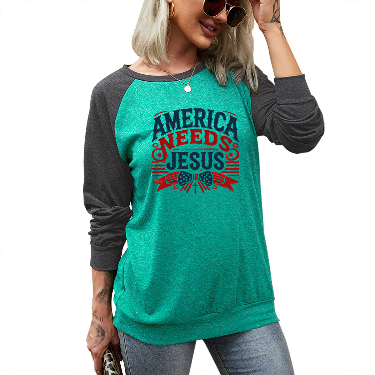 America Needs Jesus Long Sleeve Tee - Kim’s Signature Beauty & Accessories    