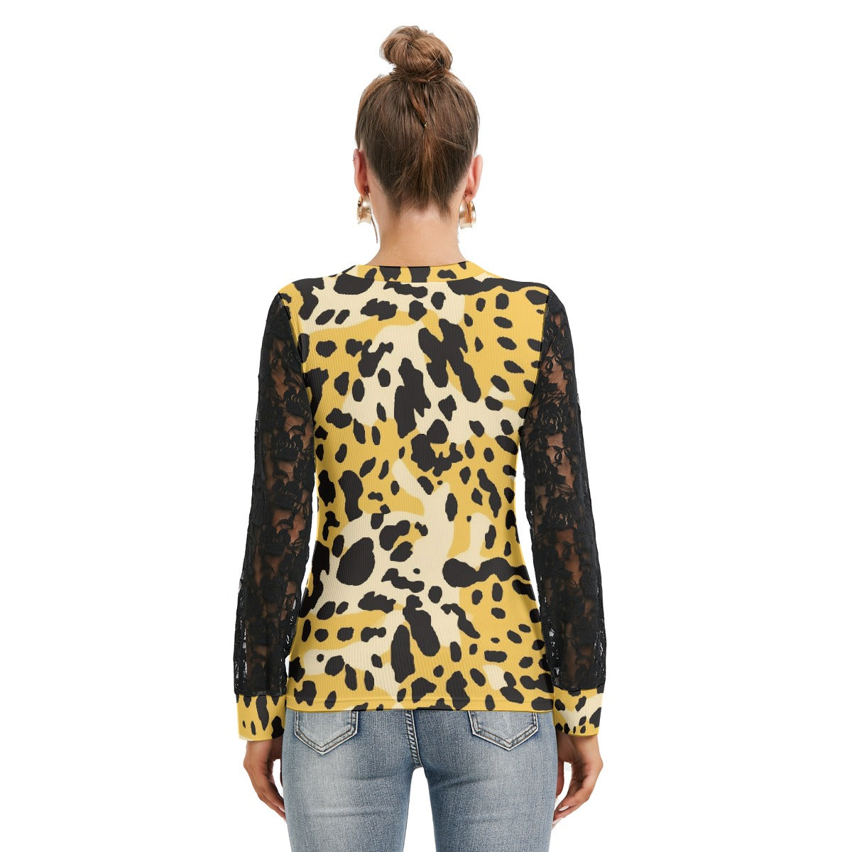 Animal Print T-shirt with Black Lace Sleeves - Kim’s Signature Beauty & Accessories    