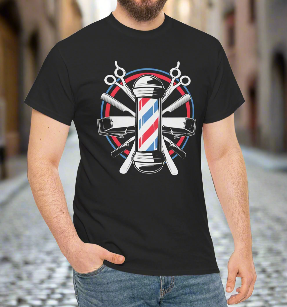 Barber Tools – Classic Barber Pole Graphic Tee - Kim’s Signature Beauty & Accessories    