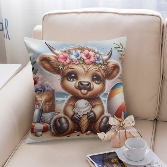 Beachside Highland Cow Fun Pillow Cover - Kim’s Signature Beauty & Accessories    