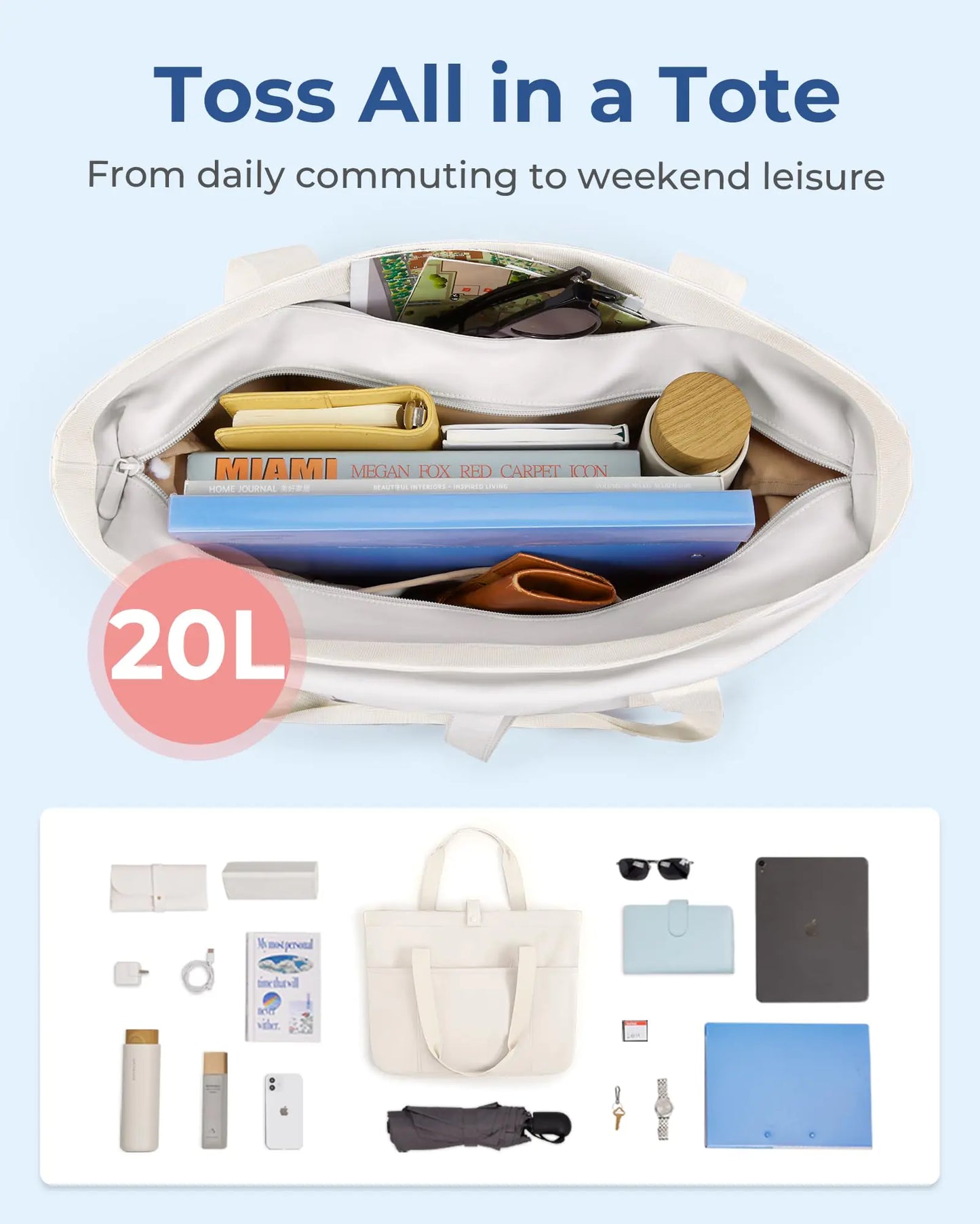 Beige BAGSMART Tote Bag for Women - Everyday Carryall - Kim’s Signature Beauty & Accessories    