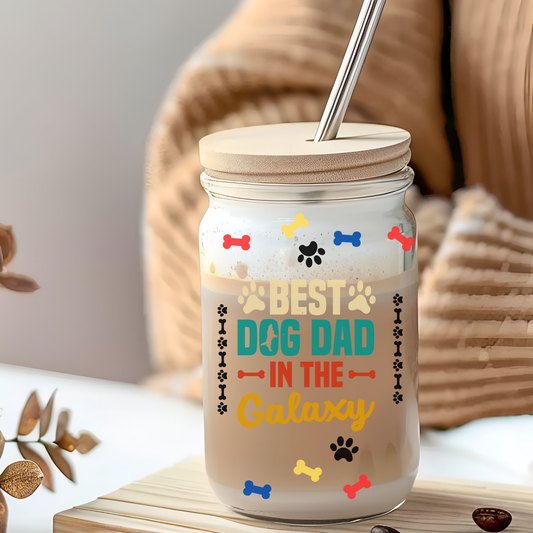 Best Dog Dad in the Galaxy | Sipper Glass, 16oz - Kim’s Signature Beauty & Accessories    