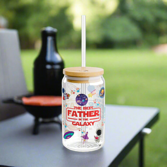 Best Father in the Galaxy | Sipper Glass, 16oz - Kim’s Signature Beauty & Accessories    
