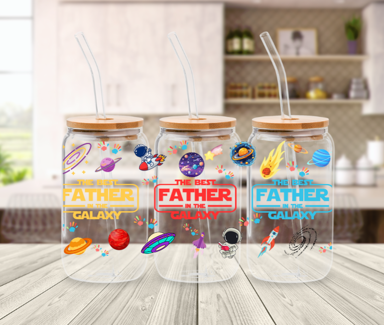 Best Father in the Galaxy | Sipper Glass, 16oz - Kim’s Signature Beauty & Accessories    