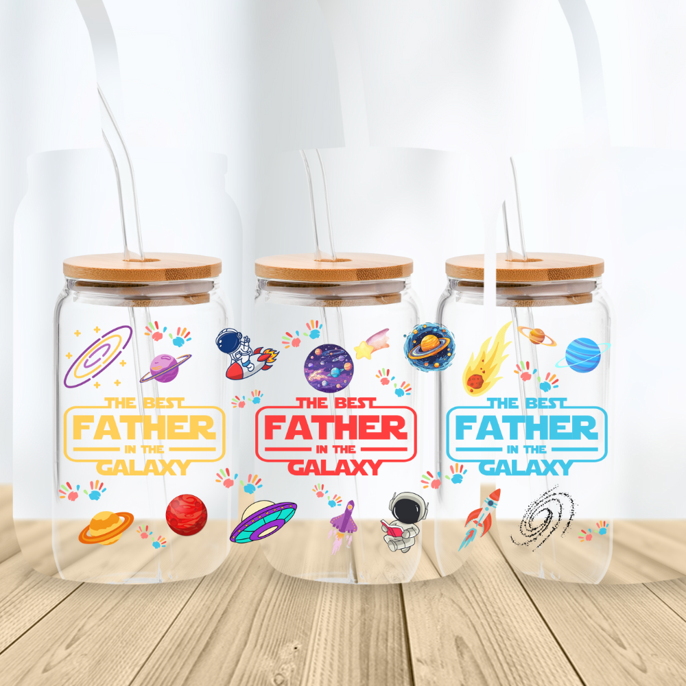 Best Father in the Galaxy | Sipper Glass, 16oz - Kim’s Signature Beauty & Accessories    
