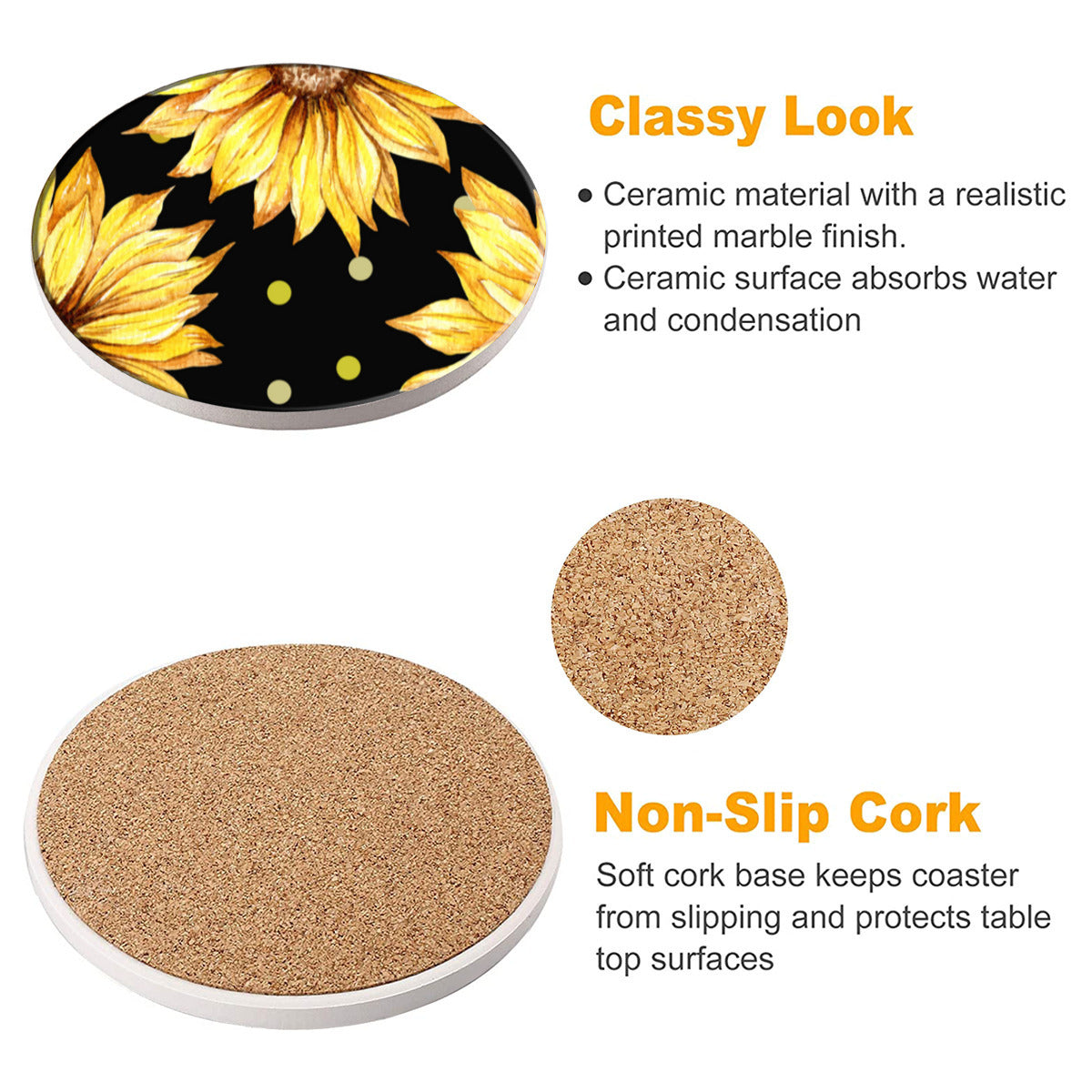 Black Coaster Set with Yellow Sunflowers - Kim’s Signature Beauty & Accessories    