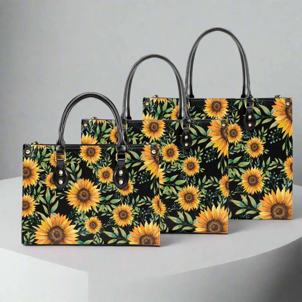 Black & Gold Sunflower PU Leather Handbag - Kim’s Signature Beauty & Accessories    