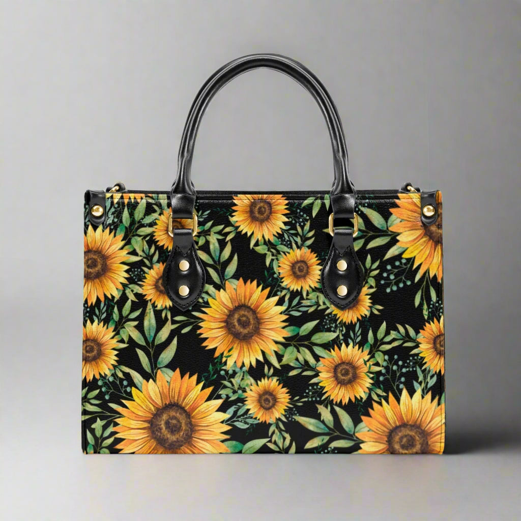 Black & Gold Sunflower PU Leather Handbag - Kim’s Signature Beauty & Accessories    