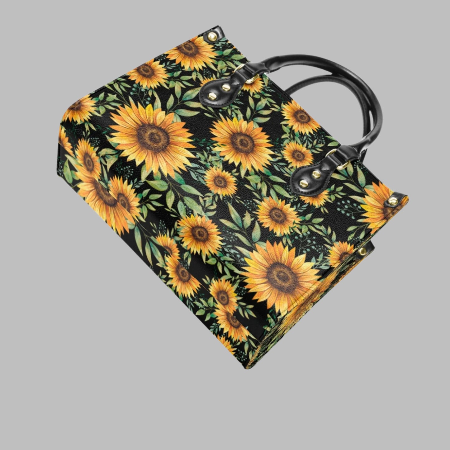Black & Gold Sunflower PU Leather Handbag - Kim’s Signature Beauty & Accessories    