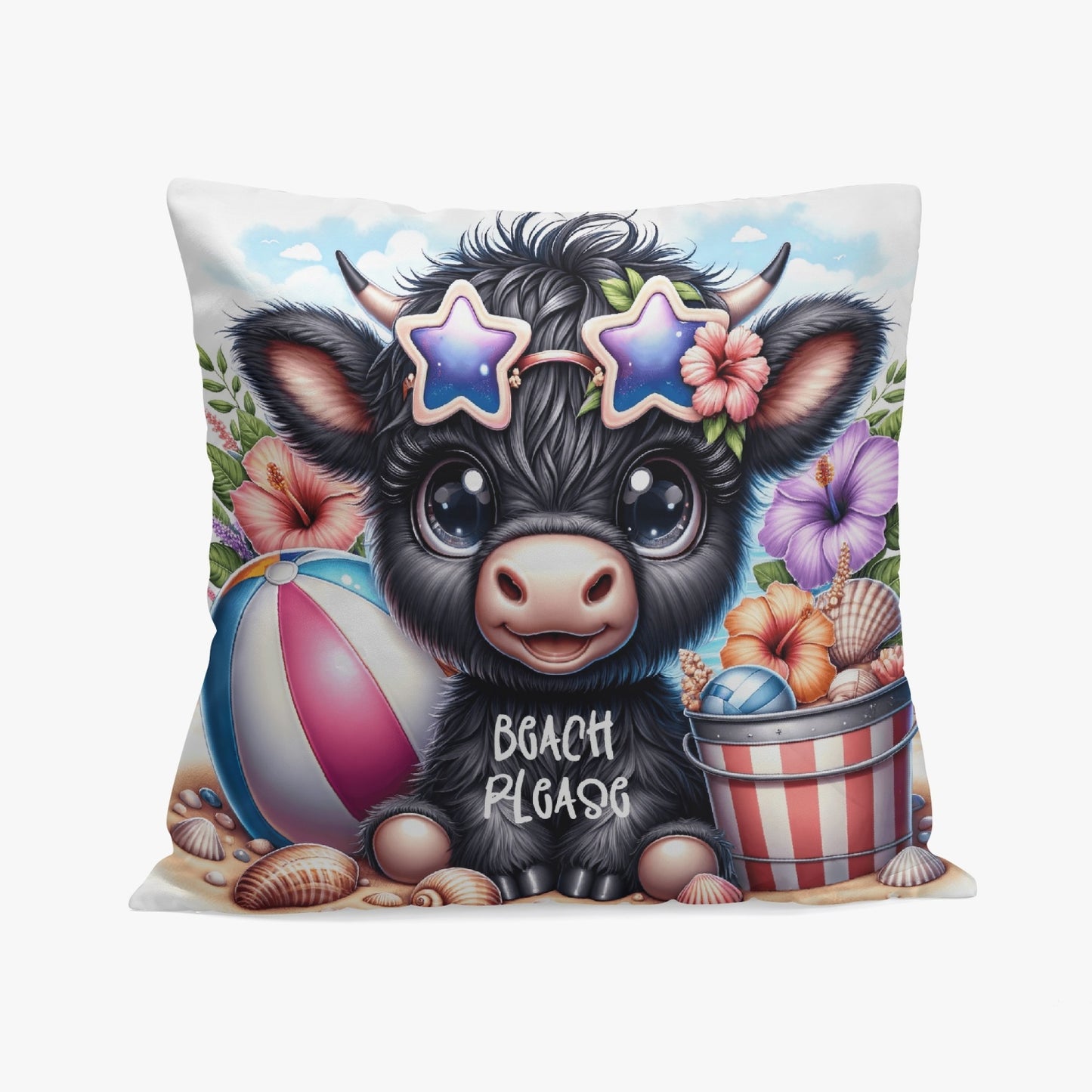 Black Highland Cow Beach Adventure Pillow Cover - Kim’s Signature Beauty & Accessories    