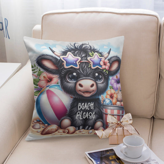Black Highland Cow Beach Adventure Pillow Cover - Kim’s Signature Beauty & Accessories    
