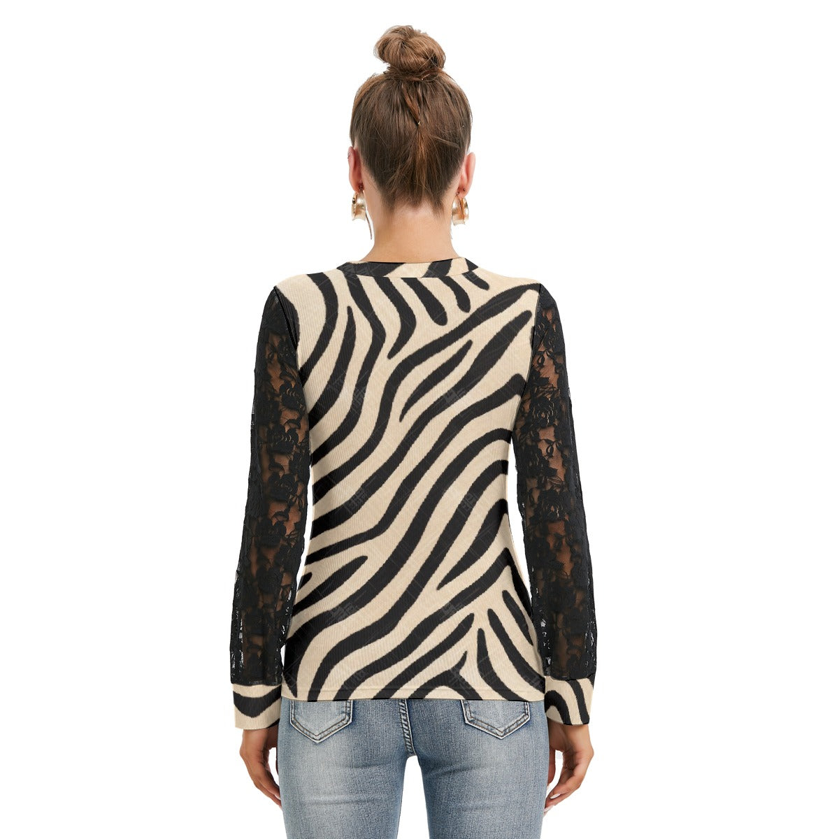 Black Stripe T-shirt with Black Lace Sleeves - Kim’s Signature Beauty & Accessories    