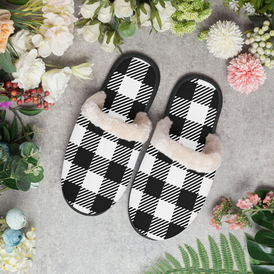 Black & White checkered | cozy slippers - Kim’s Signature Beauty & Accessories    