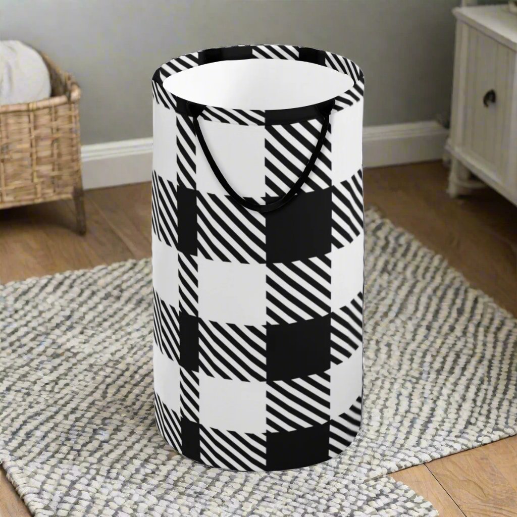 Black & white Checkered Foldable Basket - Kim’s Signature Beauty & Accessories    