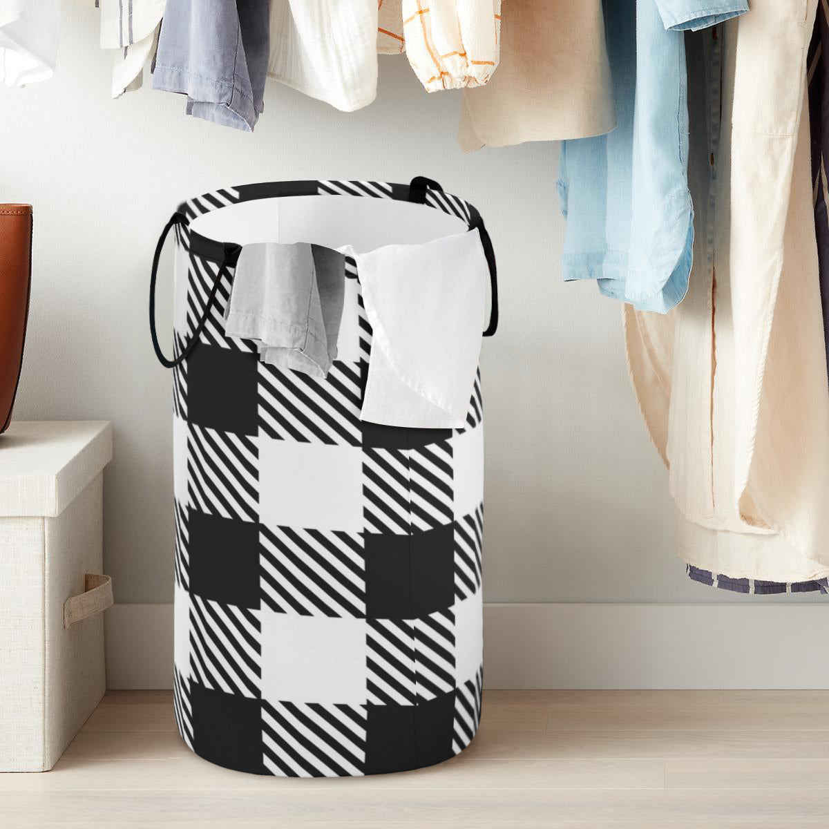 Black & white Checkered Foldable Basket - Kim’s Signature Beauty & Accessories    