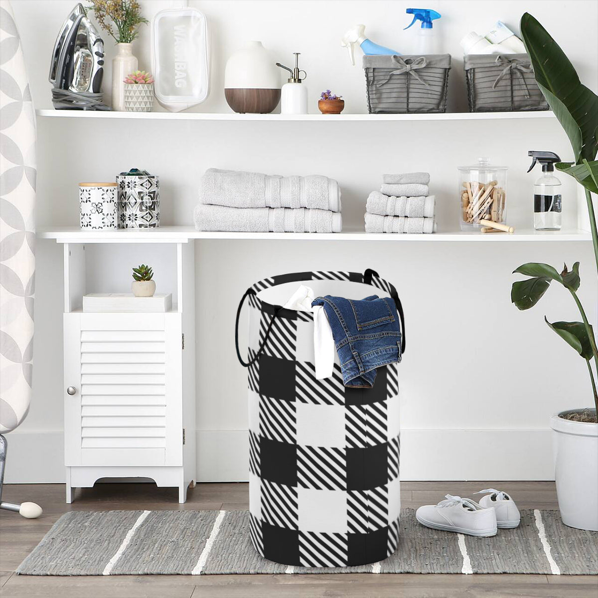 Black & white Checkered Foldable Basket - Kim’s Signature Beauty & Accessories    