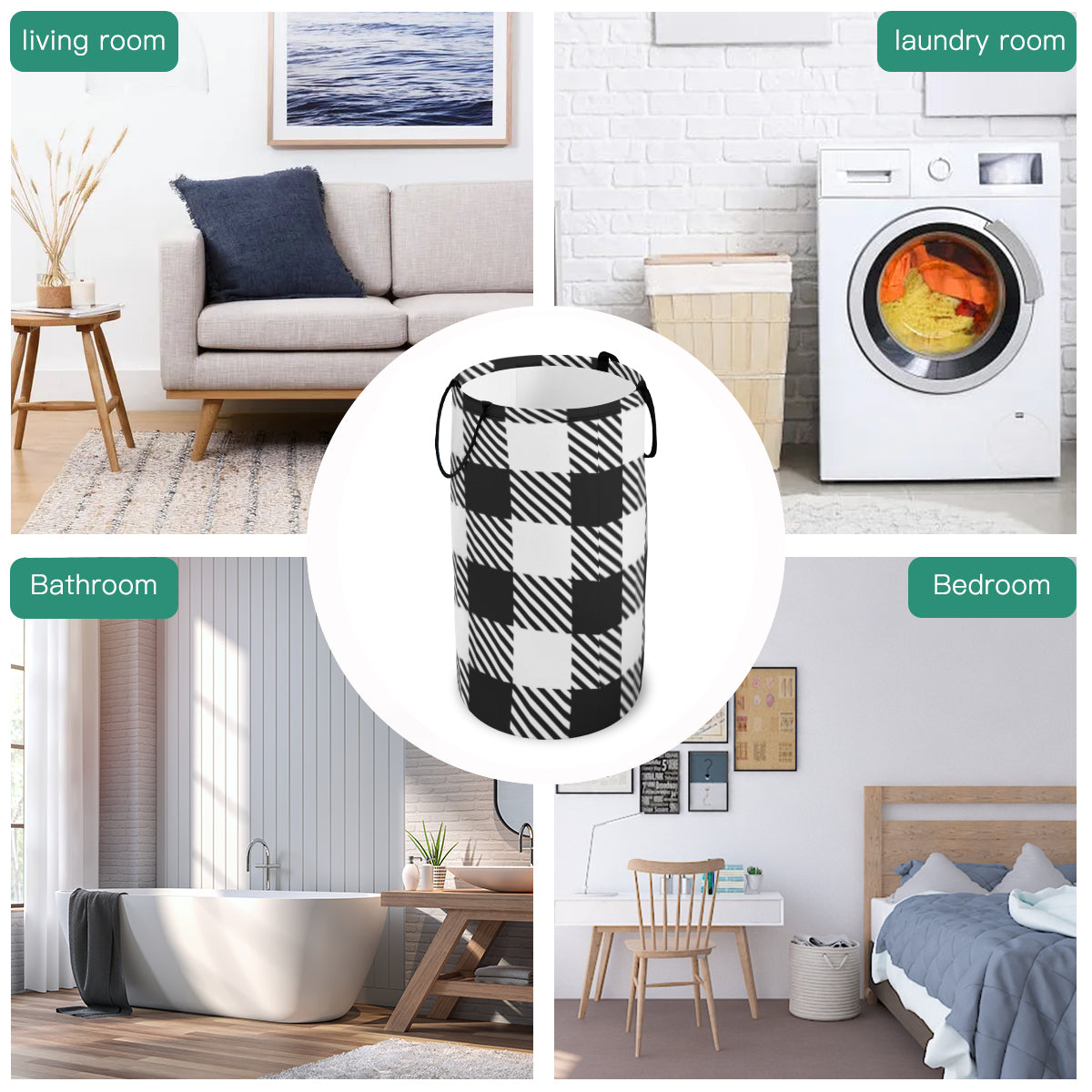 Black & white Checkered Foldable Basket - Kim’s Signature Beauty & Accessories    