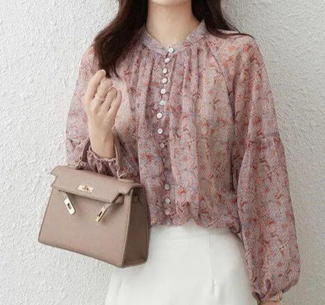 Blouses Sweet Elegant Design Folds See-through Breathable - Kim’s Signature Beauty & Accessories    