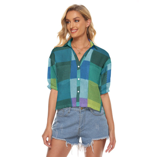 Blue Patch Women's V-neck Shirts - Kim’s Signature Beauty & Accessories    