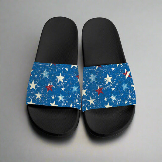 Blue Patriotic Star Slides – USA Comfort Sandals - Kim’s Signature Beauty & Accessories    