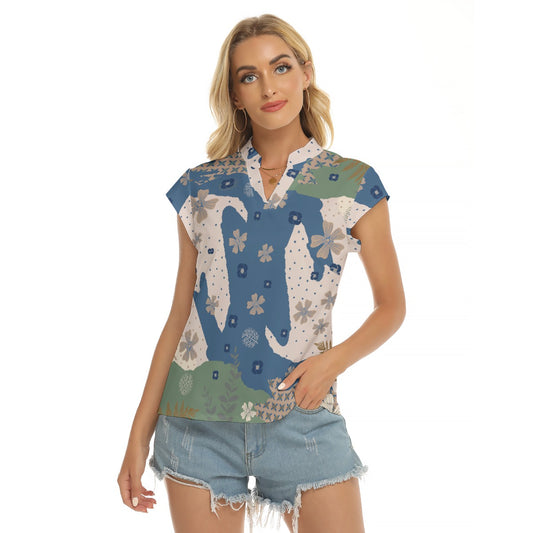 Blue Ridge Floral | V-neck Short Sleeve Blouse - Kim’s Signature Beauty & Accessories    