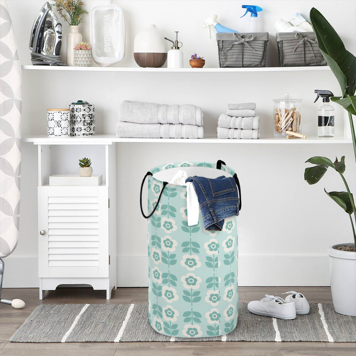 Blue & White Floral Foldable Basket - Kim’s Signature Beauty & Accessories    