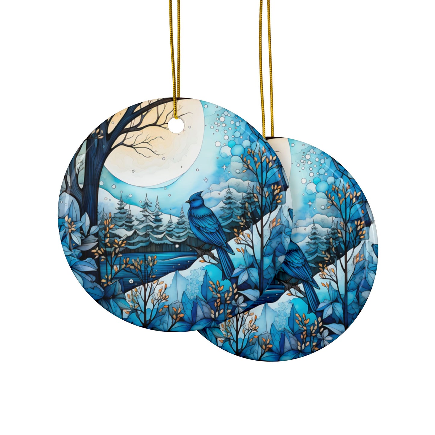 Blue Winter Ceramic Ornaments, 2-Side Print - Kim’s Signature Beauty & Accessories    