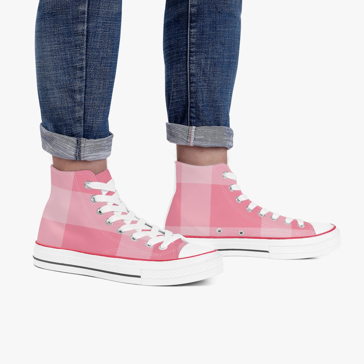Blush Gingham High Top Sneakers – Classic Cool with a Pink Twist - Kim’s Signature Beauty & Accessories    