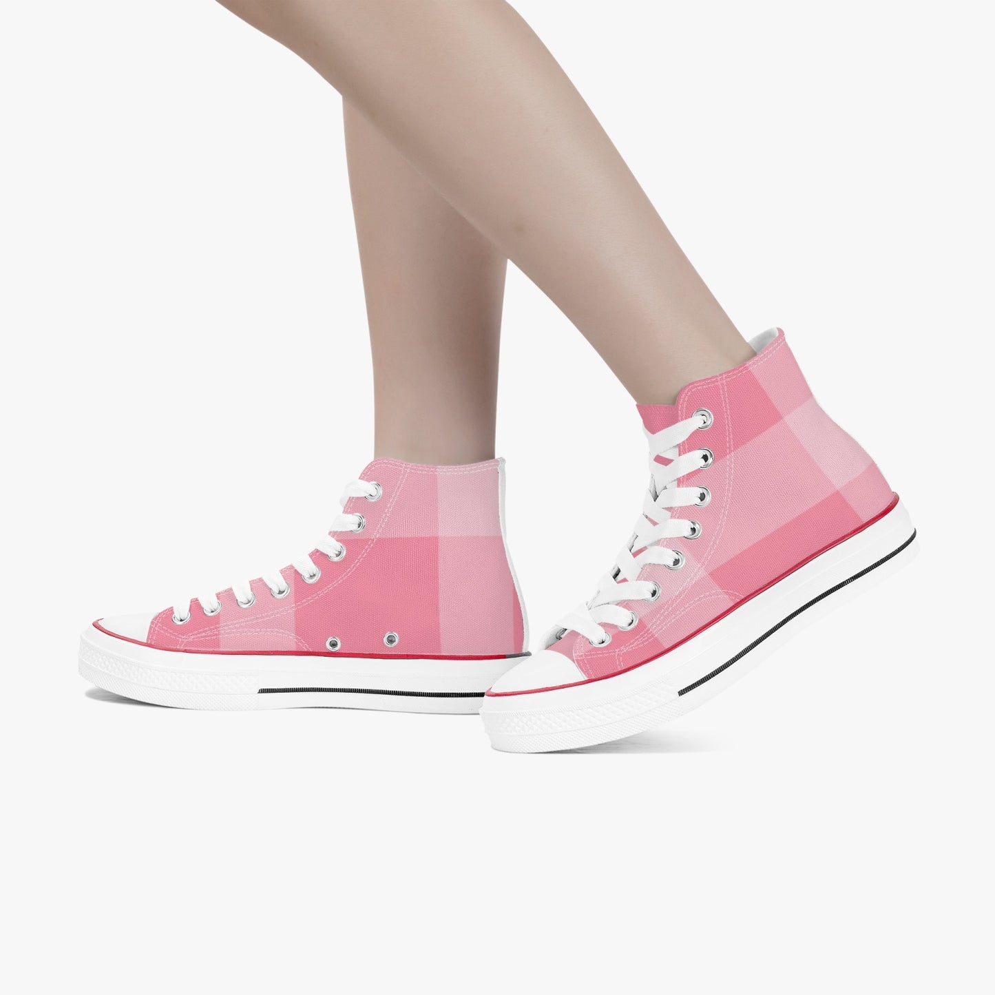 Blush Gingham High Top Sneakers – Classic Cool with a Pink Twist - Kim’s Signature Beauty & Accessories    