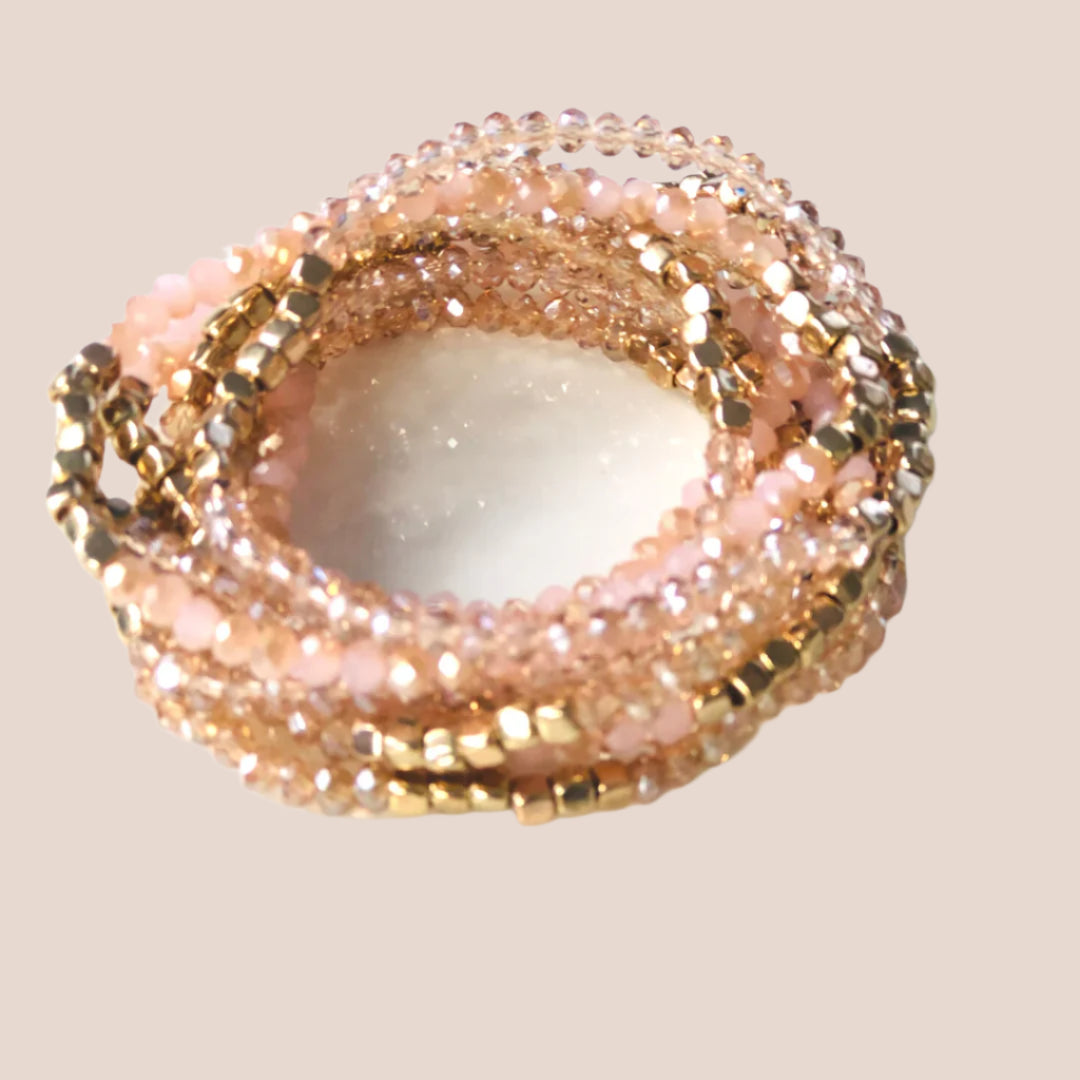 Blush & Gold Beaded Bracelet Set – Stackable Stretch Bracelets (Set of 12) - Kim’s Signature Beauty & Accessories    