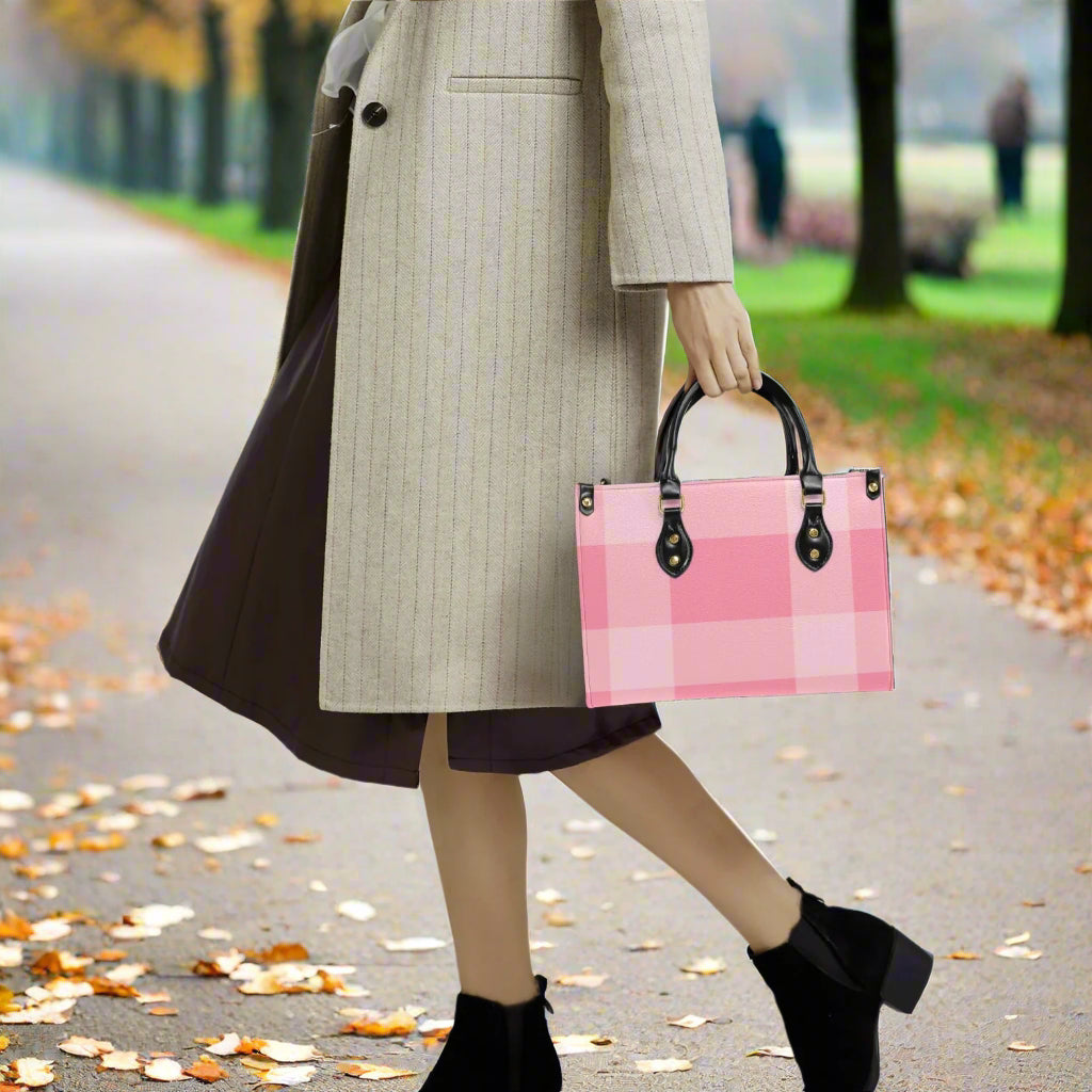 Blush Pink Plaid PU Leather Handbag - Kim’s Signature Beauty & Accessories    