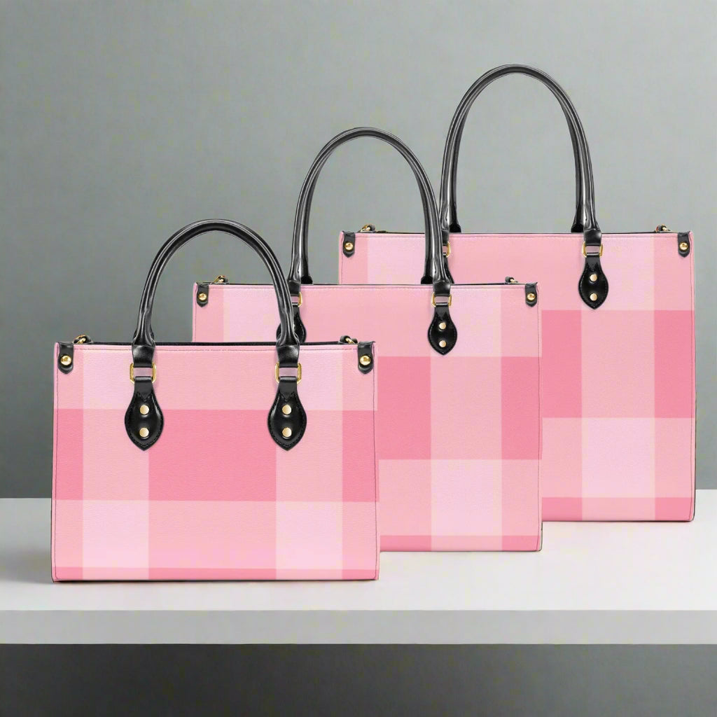Blush Pink Plaid PU Leather Handbag - Kim’s Signature Beauty & Accessories    