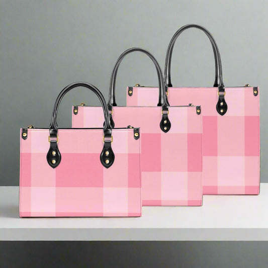 Blush Pink Plaid PU Leather Handbag - Kim’s Signature Beauty & Accessories    