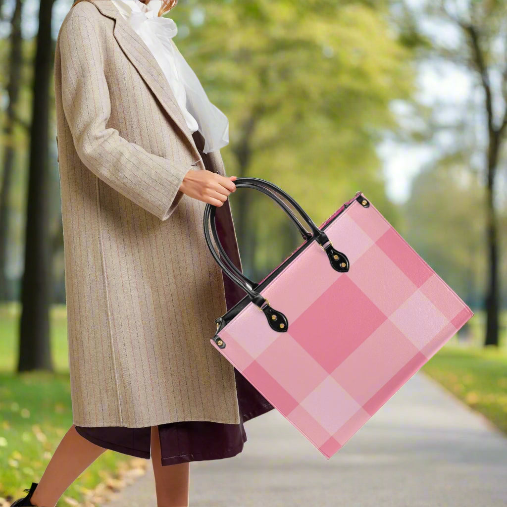 Blush Pink Plaid PU Leather Handbag - Kim’s Signature Beauty & Accessories    