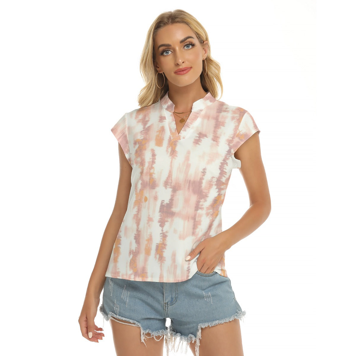 Blushing Beauty V-neck Short Sleeve Blouse - Kim’s Signature Beauty & Accessories    