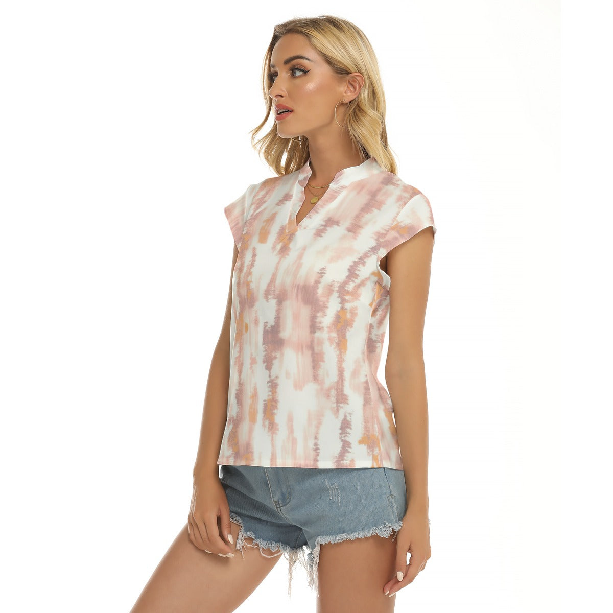 Blushing Beauty V-neck Short Sleeve Blouse - Kim’s Signature Beauty & Accessories    